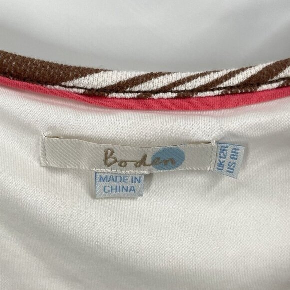 Boden Ellie Ponte Brown White Print Sleeveless Dress Pockets Sz 8 - Picture 4 of 6
